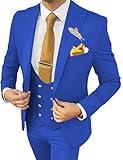 Wangyue Slim Fit 3 Piece Double Breasted Tuxedo Suit for Men - Royal Blue for Business, Wedding, Prom, Party, L