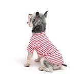 MengMengDa Dog T-Shirt for Small Medium Dogs - Cotton Breathable Clothes for Girl Boy, Schnauzer Chihuahua Dachshund, Cat Indoor Winter Wear (Pink Stripe-M)