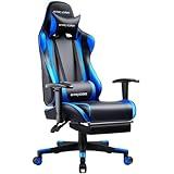 GTRACING Gaming Chair with Footrest, Ergonomic Computer Game Desk Chair, Reclining Game Chair Seat Height Adjustment, Swivel Rocker with Headrest and Lumbar (Blue)