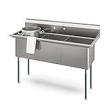KoolMore 60 in. Three Compartment 18-Gauge Stainless-Steel NSF Commercial Kitchen Sink, Bowl Size 18x18x14, with Three Basins and Pre-Drilled Faucet Holes for Restaurants and Cafes (KM-SC181814-N3)