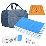 TWBTC Chinese Blue 1.17 inches Compact Mahjong Set, Travel Small Size, 144 + 8 Blank Melamine Tiles, with Portable Travel Handbag Complete Mahjong Game Set