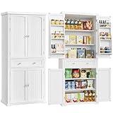 VASAGLE Pantry Cabinet, 71.7-Inch High Freestanding Tall Cupboard Storage Cabinet with a Drawer, 2 Cabinets, 4 Adjustable Shelves, 6 Door Shelves, for Living Room, Kitchen, White UBBC561P31V2