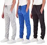 Real Essentials 3 Pack Boys Youth Active Teen Mesh Sweatpants Joggers Running Basketball School Track Pants Athletic Workout Gym Training Jogger Fit Kid Casual Pockets - Set 4,M(10-12)
