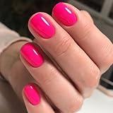 GLAMERMAID Press on Nails Extra Short Squoval, Spring Summer Handmade Bright Hot Pink Jelly Gel Glue on Nails, Glossy Round Reusable UV Finish Fake Nails Acrylic False Nails Manicure Kit for Women