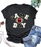 Game Day Shirts Women Football T Shirt Sunday Funday Football Tops Casual Football Season Short Sleeve Shirt Smoky Grey