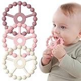 3 Pack Ring Teether Baby Infant Toys, Silicone Teething Ring Toys for Babies 0-6 Months, Seposeve Baby Teethers 6-12 Months 12-24 Months, Easy to Grasp Toy, Infant Teething Relief, Purple Pink White
