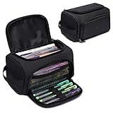 XQXA Large Capacity Pencil Case Organizer, Multifunctional Extra Big Pencil Pouch with Compartmens, Travel Simple Stationery Pen Bag, Fabric Pencil Bag for Men Women Girl Boy (Black)