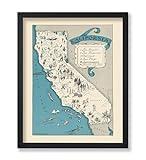 Poster Master California Travel Poster - Aqua Turquoise Vinateg Map Print - Unique Wall Decor Gift for Home, Living Room, Kitchen, Bedroom, Bathroom - California Souvenirs, 16x20 Unframed Wall Art