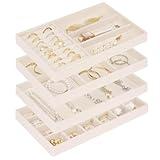 Stackable Jewelry Trays Organizer for Drawer, 4 Set of Jewelry Organizers and Display Case Storage, Velvet Drawer Inserts Organizer for Necklace Bracelets Earrings Organizer-4 Set , Gift For Her,Beige