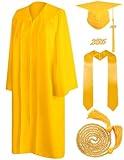 Mukum Matte Graduation Cap and Gown 2025 Set Bulk with Tassel 2025 Honor Cord Graduations Stoles Unisex Cap and Gowns for High School College Ceremony Bachelor Yellow-48