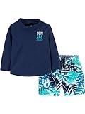 Simple Joys by Carter's Boys' Swimsuit Trunk and Rashguard Set, Navy White Tropical, 2T