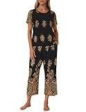 Ekouaer Women's Two Piece Lounge Set Short Sleeve Shirt and Capri Pants Mumu Pajama with Pockets Loungewear Pjs Sets