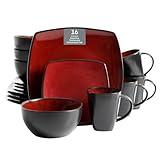 Gibson Soho Lounge Square Reactive Glaze Dinnerware Set, Red, Service for 4 (16pcs)