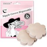 YREEIS 40 Pcs Nipple Covers For Women Hypoallergenic Disposable Adhesive Nipple Pasties No-Show Satin Breast Petals Stickers (Beige)