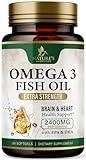 Omega 3 Fish Oil Supplements - 2400 mg Triple Strength Omega3, EPA & DHA with Essential Fatty Acids - Natural Immune, Brain & Heart Health Support - Gluten Free, Non-GMO, Wild Caught - 60 Softgels
