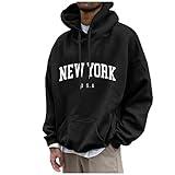 Mens Hoodies,Fashion Graphic Sweatshirt for Men Long Sleeve Plus Size Baggy Pullover Hoodie Letter Streetwear Lightweight Hoodies for Men Big and Tall Black 4XL