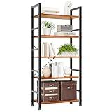 SMUG Book Shelf, 5 Tier Bookshelves Tall Modern Bookcase Shelf Organizer Storage Shelving Unit for Bedroom Living Room and Home Office Rustic Brown