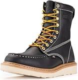 SUREWAY Mens 8 in Wedge Moc Soft/Steel Toe Work Boots for Men,Full-Grain Leather,Goodyear Welt,EH,Safety Industrial Construction Boots/Shoes for Women,Waterproof Steel Toe BLACK,Size 13