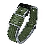 BARTON WATCH BANDS, 22mm Grey/Green Edges - Elite NATO® Style Watch Strap - Black Buckle - Seat Belt Nylon Watch Bands