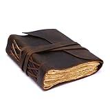 Bless International Vintage-Rustic-Leather-Bound-Journal-Spell-Book 7"X5"-200-Pages-Handmade-Paper-Diary-Gifts Writing-Drawing-Sketchbook-Travel Daily-Notepad-For-Men-And-Women (Russet Brown)