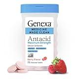 Genexa Clean Antacid Maximum Strength Chewable Tablets, Dye Free, 0% Artificial Additives, Calcium Carbonate Relief for Heartburn, Acid Indigestion, & Upset Stomach, Organic Berry Flavor, 72 ct