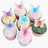 Edible Butterfly Cake Decorations, 56Pcs Wafer Paper Butterfly Cupcake Toppers, Colorful Edible Butterflies for Wedding Birthday Party Cupcakes Decorating, Mixed Color