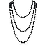 GHGMAO Long Pearl Necklaces for Women, 59" Black Faux Pearls Strand Layered Necklace, Long Pearl Necklace for Wedding Party 1920s Gatsby Costume Jewelry