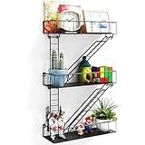 LUPWNEKA Black Metal Fire Escape Wall Shelf, Unique Decorative Shelves for Wall, New York Shelf Ladder Storage, Funky Knick Knack Shelf Organizer, Industrial Wall Shelves for Bathroom,Living Room