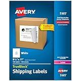 Avery Full-Sheet Printable Shipping Labels, 8.5" x 11" Customizable Stickers, White, 100 Blank Mailing Labels, Great for Mailing, Shipping, Organizing, and More (5165)