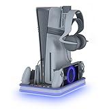 PS5 Stand and Cooling Station with RGB LED Controller Charger for PlayStation 5, PS5 Controller Charger for Dual Sense & Edge Controller and PS Portal, PS5 / PS5 Slim / PS5 Pro Accessories Grey