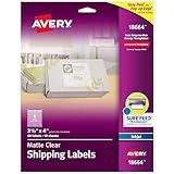 Avery Printable Shipping Labels with Sure Feed, 3-1/3" x 4", Matte Clear, 60 Blank Mailing Labels (18664)