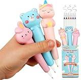 BUNMO Cute Pens - Cute Fun Pens w/Soft Grip & 6 Refills - Gifts for Tweens - Fun Writing for Kids - Gift for Teens - Squishies for Kids - Squishy 3 Pack