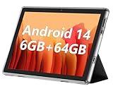 Android Tablet, 10.1 inch Android 14 Tablets 6GB RAM 64GB ROM 1TB Expand, 1280x800 IPS HD Touchscreen,6000mAh Battery, Bluetooth, Dual Camera, GMS, WiFi (Black)