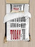 Ambesonne Saying Duvet Cover Sets, Wise Words Grungy Motif The Future Depend on What You Do Today, Bedding Set with 2 Duvet Covers & 4 Pillowcases, 2 Pack Queen Size, Charcoal Grey Sand Brown