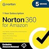 Norton 360 for Amazon, Antivirus software for up to 5 Devices, Includes VPN, Dark Web Monitoring, and PC Cloud Backup, Activation Required [Subscription]