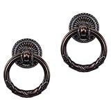 MY MIRONEY 2 Pack Vintage Cabinet Handles, Oil Rubbed Bronze Ring Drawer Pulls, Zinc Alloy Hardware Knobs with Screws for Kitchen, Dresser, Cabinet
