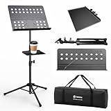 Vekkia Professional Portable Sheet Music Stand - Clamp - on Tray, Folding & Adjustable Holder, Super Sturdy for Instrumental Performance, Band & Travel with Carrying Bag