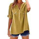 Womens Boho Tops Tops for Women Summer 2025 Trendy Comfy Short Sleeve Plus Size Cotton Linen Shirt Casual Button v Neck Tunic Blouses Gold