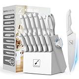 imarku Knives Set for Kitchen, Kitchen Knife Set with Block, Knife Block Set White, Home Essentials, Kitchen Essentials for First Apartment, Anti-slip handle, Dishwasher Safe