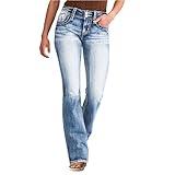 Flare Jeans for Women Trendy Mid Rise Cute Bell Bottom Boyfriend Jeans Casual Y2k Slim Fit Country Classic Western Denim Jean Star Cowboy Distressed Rock Revival Tummy Control Retro Jean