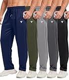 5 Pack Mens Sweatpants Open Bottom Joggers for Men with Zip Pockets Loose Fit Mesh Athletic Pants for Running,Casual(Black,Dark Gray,Light Gray,Navy,Army Green,L)