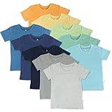 HonestBaby 10-Pack Short Sleeve T-Shirts 100% Organic Cotton Baby, Toddler, Little Kids, Girls, Unisex, Rainbow Boy, 12 Months