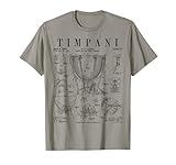 Grandio Design Vintage Patent Drawing Gifts Timpani Kettle Drum T-Shirt - Grey, Small, Classic Fit, Short Sleeve, Unisex-Adults, Music, Drum, Casual, Cotton, Polyester
