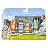 Bluey Family Figure 4-Pack – Includes Bluey, Bingo, Mum (Chilli) & Dad (Bandit), Poseable Collectible Toys for Kids, Durable Cake Toppers, for Toddlers & Fans, Ages 3+