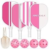 Sprypals Pink Pickleball Paddles, USAPA Approved Pickleball Set of 4 with 4 Pickleball Balls & 1 Carry Bag Premium Wooden Cute Pickle Ball Paddles Rackets Ergonomic Cushion Grip Gifts for Women Youth