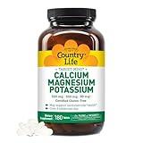 Country Life Target Mins - Calcium Magnesium Potassium Bone & Heart Health Supplement, 1000mg Calcium, 500mg Magnesium, Supports Calcium Utilization, 180 Tablets – Certified Gluten Free & Vegan