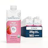 KATE FARMS Organic High Protein Strawberry Nutrition Shake, 25g Protein, 6g Fiber, 27 Vitamins and Minerals, 0g Sugar, Protein Drink, 11 oz (12 Pack)