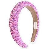 FROG SAC Headbands for Girls - Pink Sequin Padded Head Bands for Kids, Sparkly Toddler Headband, Puffy Sparkle Beaded Hair Band Accessories, Easter Basket Fillers Stocking Stuffers