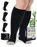Pembrook 3 Pairs Plus Size Compression Socks Wide Calf - Bamboo Viscose Compression Socks Men XXL, Knee High, Black