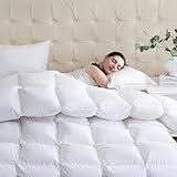 Yalamila Goose Feather Down Fiber Comforter Queen Size, Ultra Soft Fluffy Duvet Insert Queen with 100% Cotton Cover, Luxurious Hotel Bedding Comforter for All Season, White 90"x90"